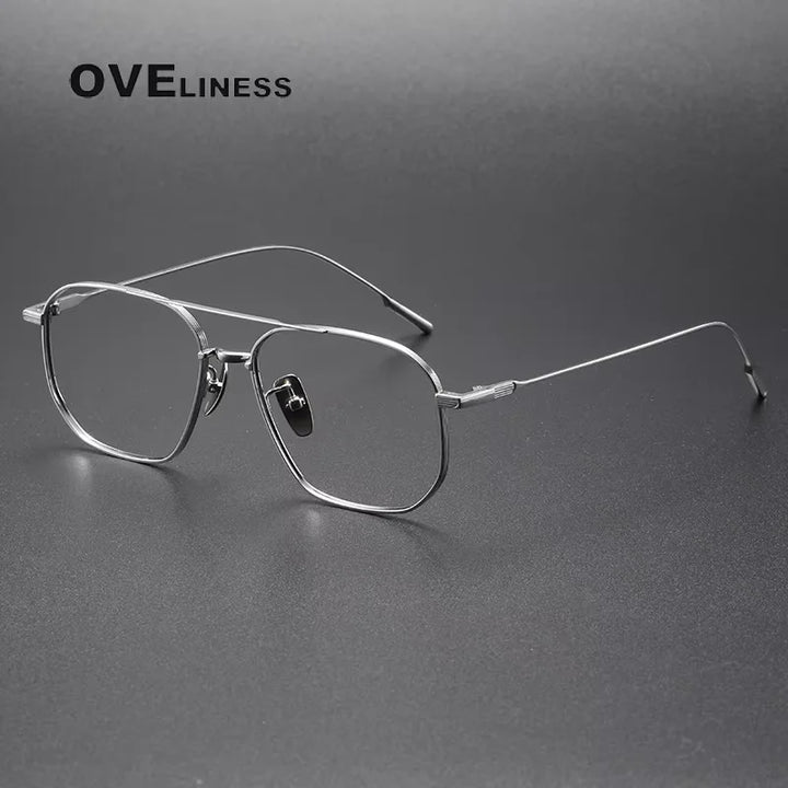 Oveliness Women's Full Rim Square Double Bridge Titanium Eyeglasses 13353 Full Rim Oveliness silver  