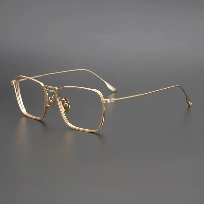 Aror Men's Full Rim Square Double Bridge Titanium Eyeglasses 49125 Full Rim Aror Gold