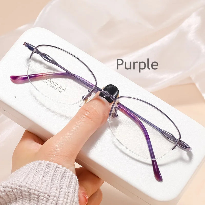 KatKani Women's Semi Rim Square Titanium Eyeglasses S7013 Semi Rim KatKani Eyeglasses Purple  