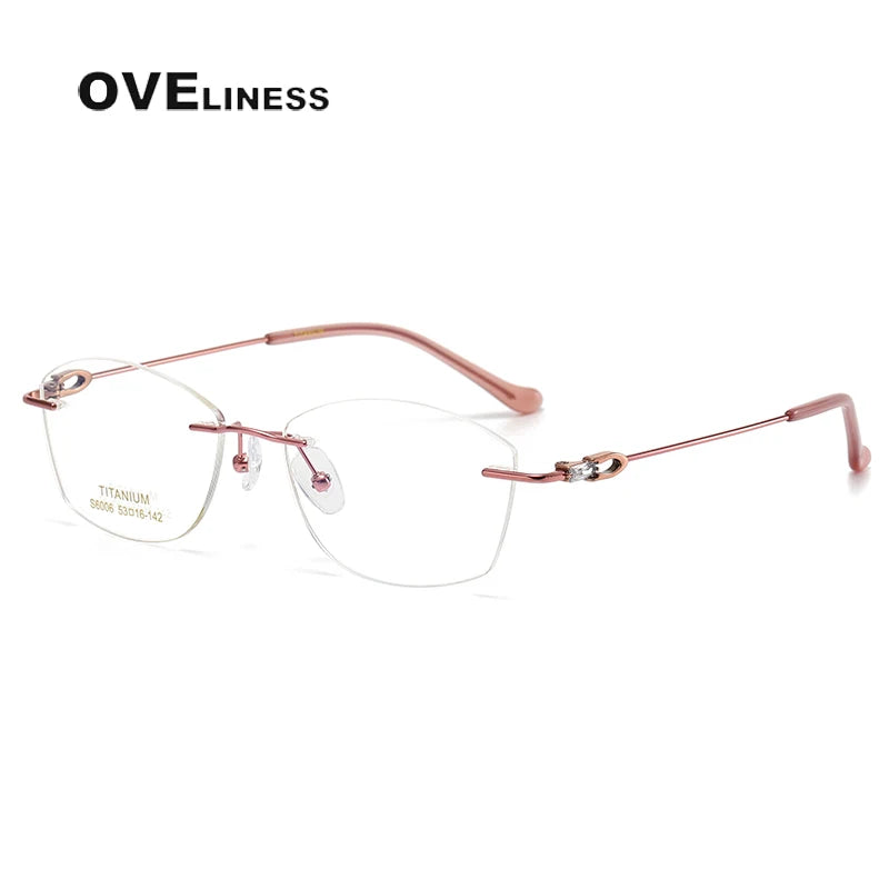 Oveliness Women's Rimless Oval Cat Eye Titanium Eyeglasses 196006 Rimless Oveliness pink gold  