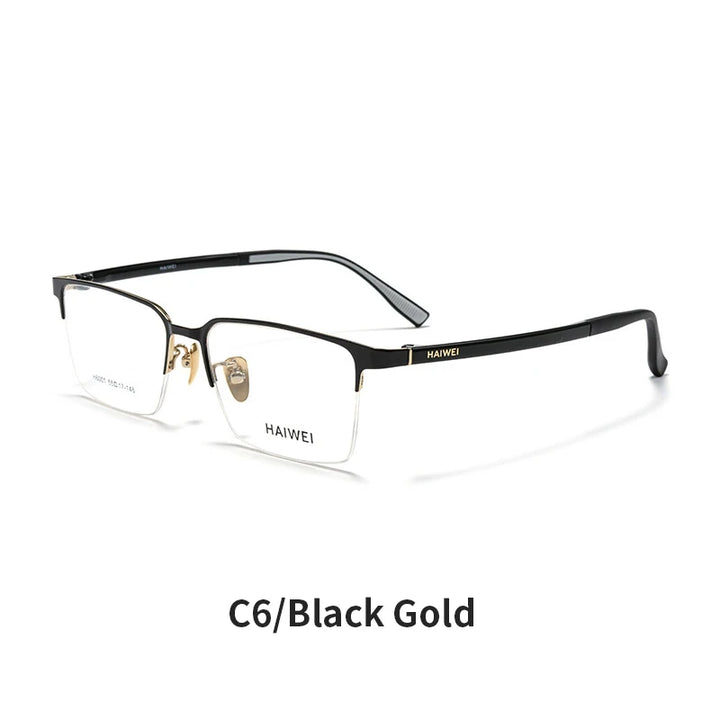 KatKani Unisex Semi Rim Square Ultem Alloy Eyeglasses 496001 Semi Rim KatKani Eyeglasses Black Gold CHINA