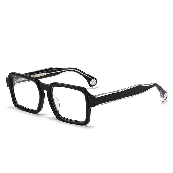 Black Mask Unisex Full Rim Square Thick Acetate Eyeglasses 21378 Full Rim Black Mask Black  