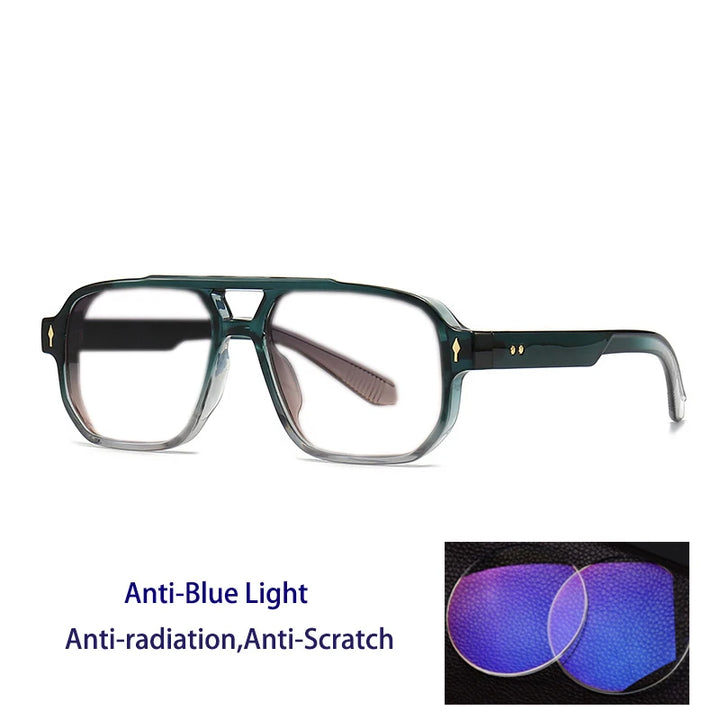 Kocolior Unisex Full Rim Square Double Bridge Tr 90 Alloy Reading Glasses 76061