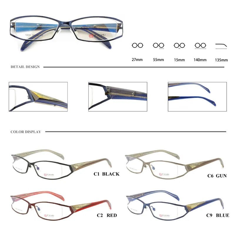 Cubjoue Unisex Full Rim Rectangle Alloy Myopic Reading Glasses 13006 Reading Glasses Cubojue   