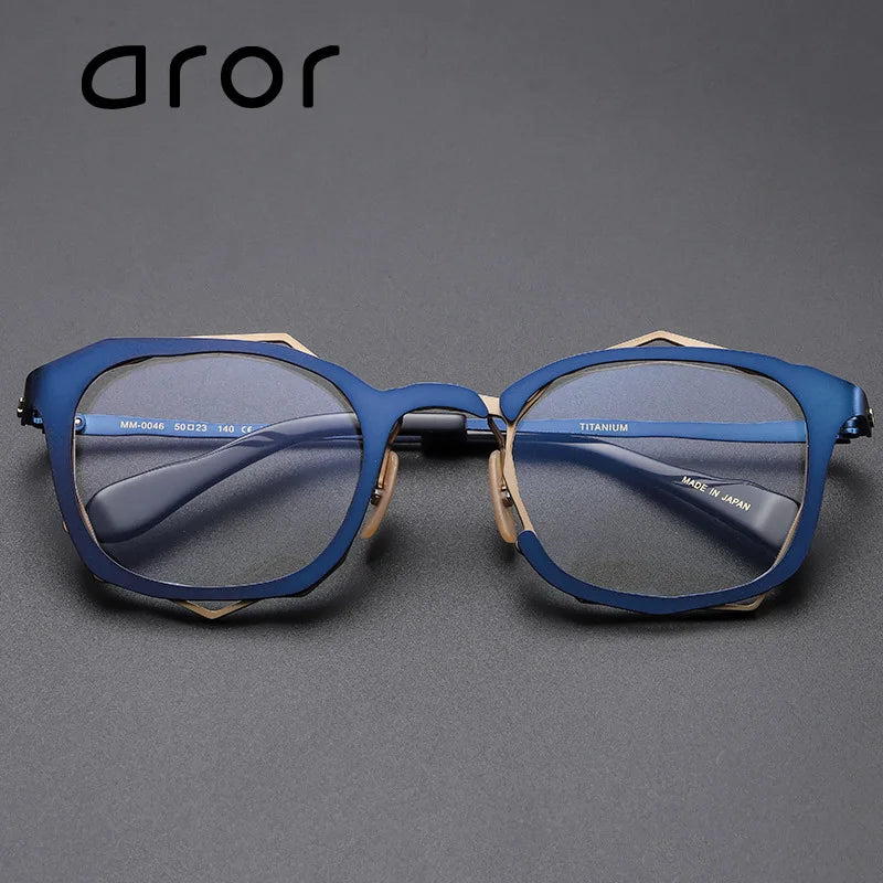 Aror Men's Full Rim Square Titanium Acetate Eyeglasses 49446 Full Rim Aror