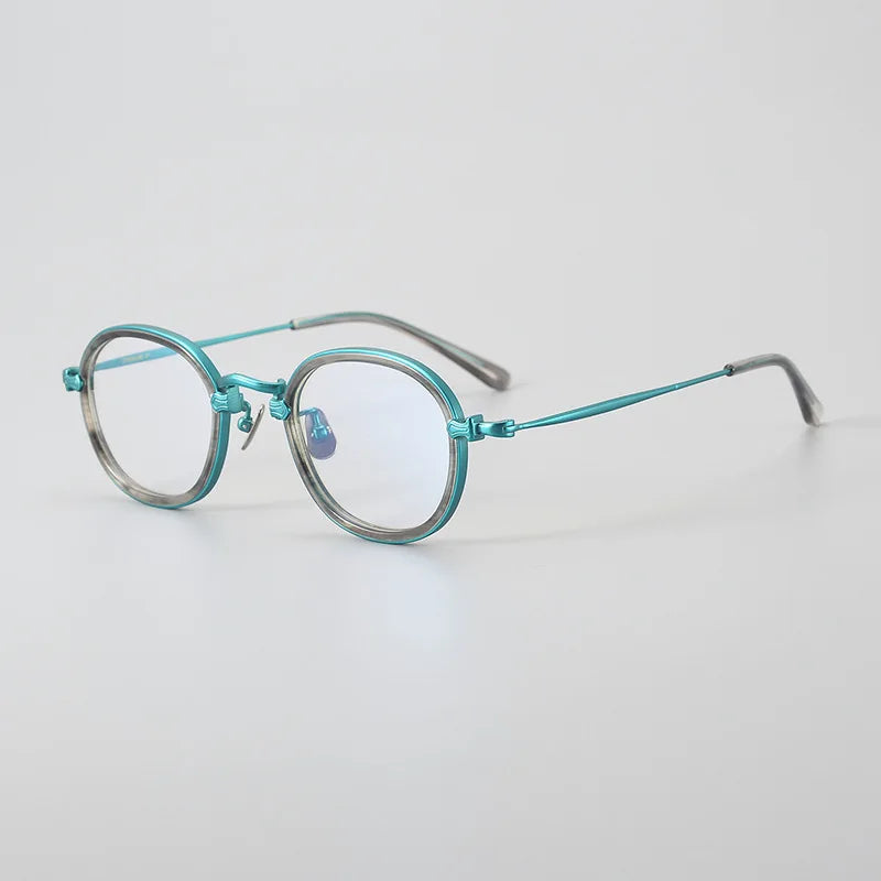 Hewei Unisex Full Rim Oval Titanium Acetate Eyeglasses 14185 Full Rim Hewei blue  