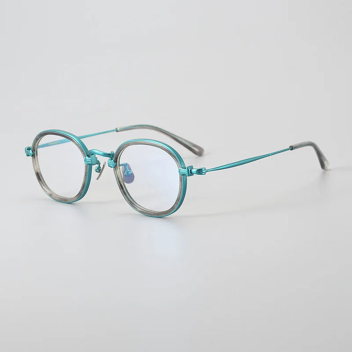 Hewei Unisex Full Rim Oval Titanium Acetate Eyeglasses 14185 Full Rim Hewei blue  