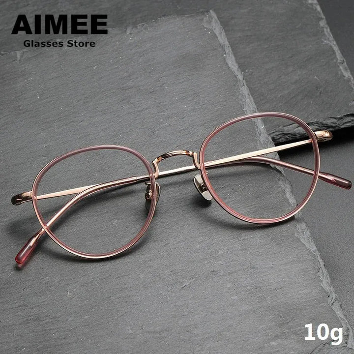 Aimee Men's Full Rim Oval Acetate Titanium Eyeglasses 8507 Full Rim Aimee   