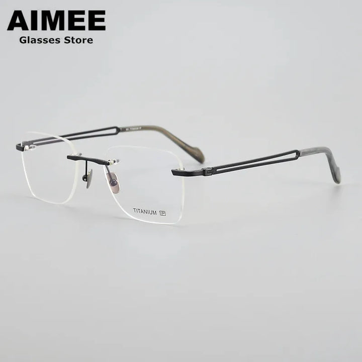 Aimee Unisex Rimless Irregular Square Titanium Eyeglasses 102003 Rimless Aimee Black  