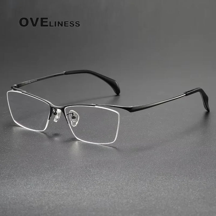 Oveliness Unisex Semi Rim Square Brow Line Titanium Eyeglasses 6650 Semi Rim Oveliness gun  