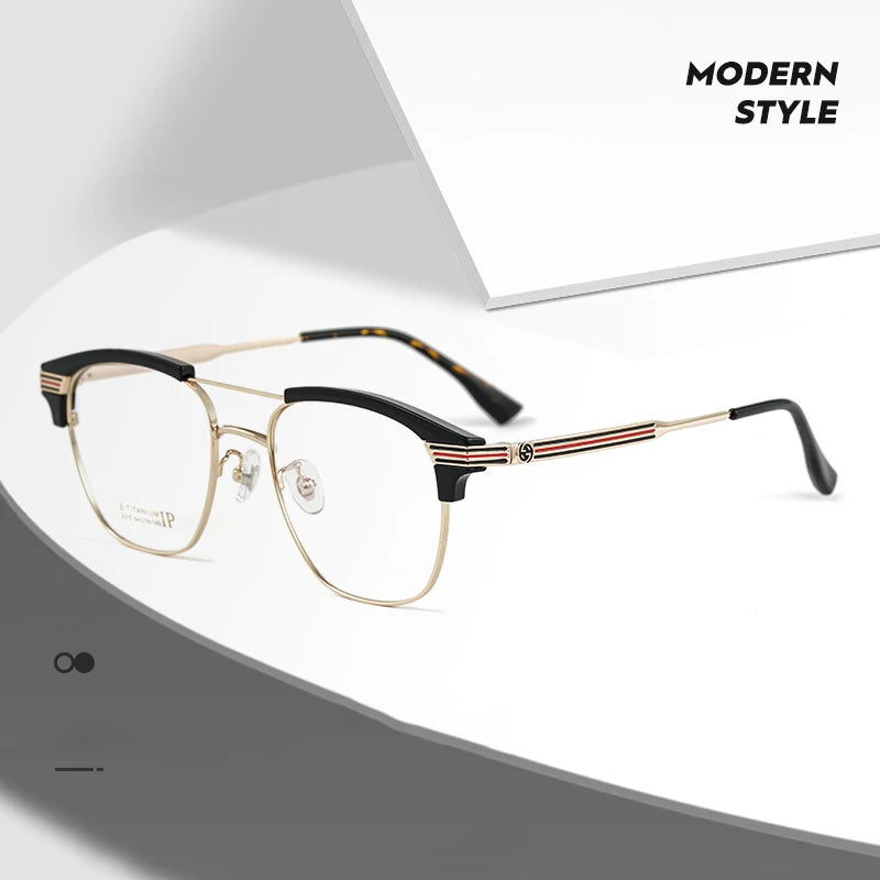 Hotochki Men's Full Rim Square Double Bridge Titanium Eyeglasses Bj2315 Full Rim Hotochki   