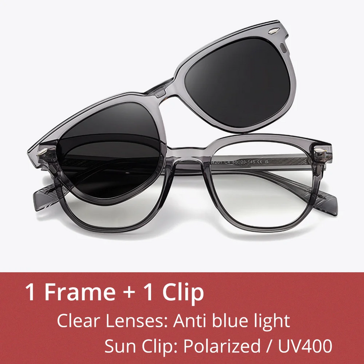 Ralferty Women's Full Rim Square Acetate Eyeglasses Clip On Sunglasses 334201