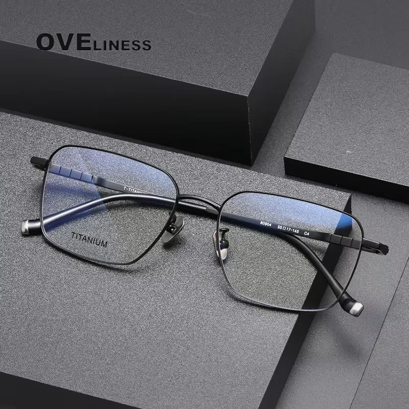 Oveliness Men's Semi Rim Square Polygon Titanium Eyeglasses 80904 Semi Rim Oveliness
