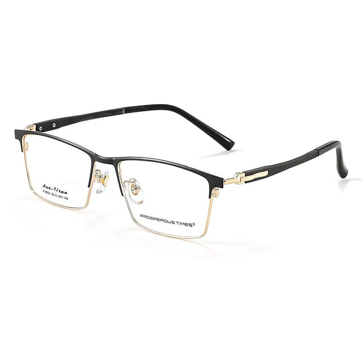 KatKani Men's Semi Rim Large Square Alloy Eyeglasses 8830 Semi Rim KatKani Eyeglasses Black Gold  