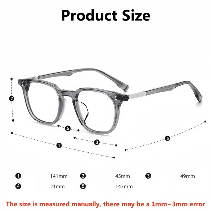 Yimaruil Unisex Full Rim Square Titanium Acetate Eyeglasses 22003