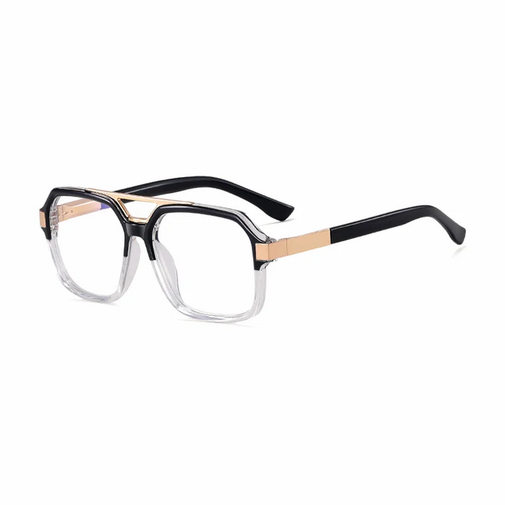 Ralferty Men's Full Rim Square Double Bridge Acetate Alloy Eyeglasses 81181 Full Rim Ralferty C5 Black Clear CHINA 