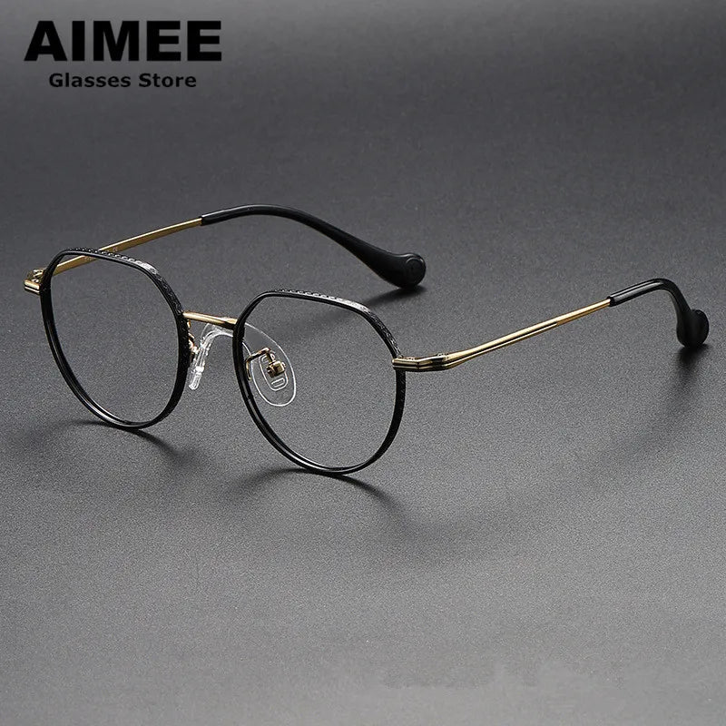 Aimee Unisex Youth's Full Rim Flat Top Round Titanium Eyeglasses 80952 Full Rim Aimee Black-Godeln  