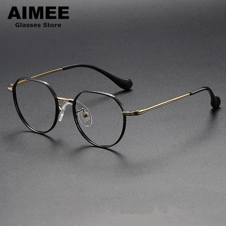 Aimee Unisex Youth's Full Rim Flat Top Round Titanium Eyeglasses 80952 Full Rim Aimee Black-Godeln  