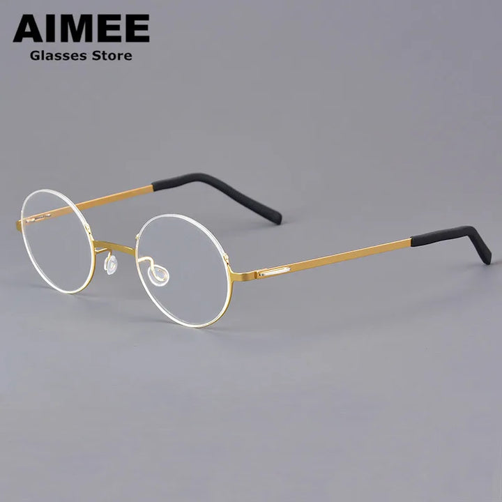 Aimee Women's Semi Rim Round Screwless Titanium Eyeglasses 198802