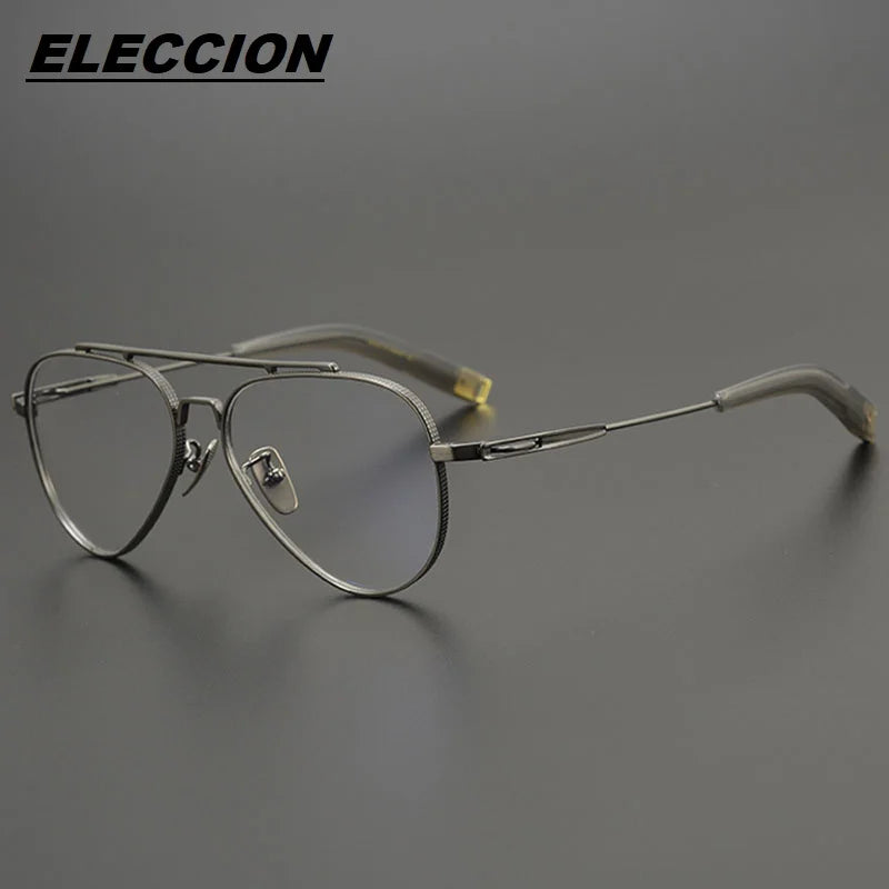 Eleccion Men's Full Rim Oval Double Bridge Titanium Eyeglasses 442101