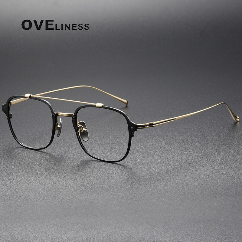 Oveliness Unisex Full Rim Square Double Bridge Titanium Eyeglasses Kj31 Full Rim Oveliness black gold  