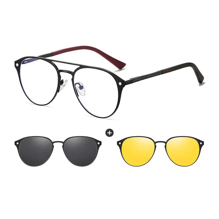 Gmei 760749 Unisex Full Rim Round Double Bridge Steel Frames Clip On Sunglasses FuzWeb