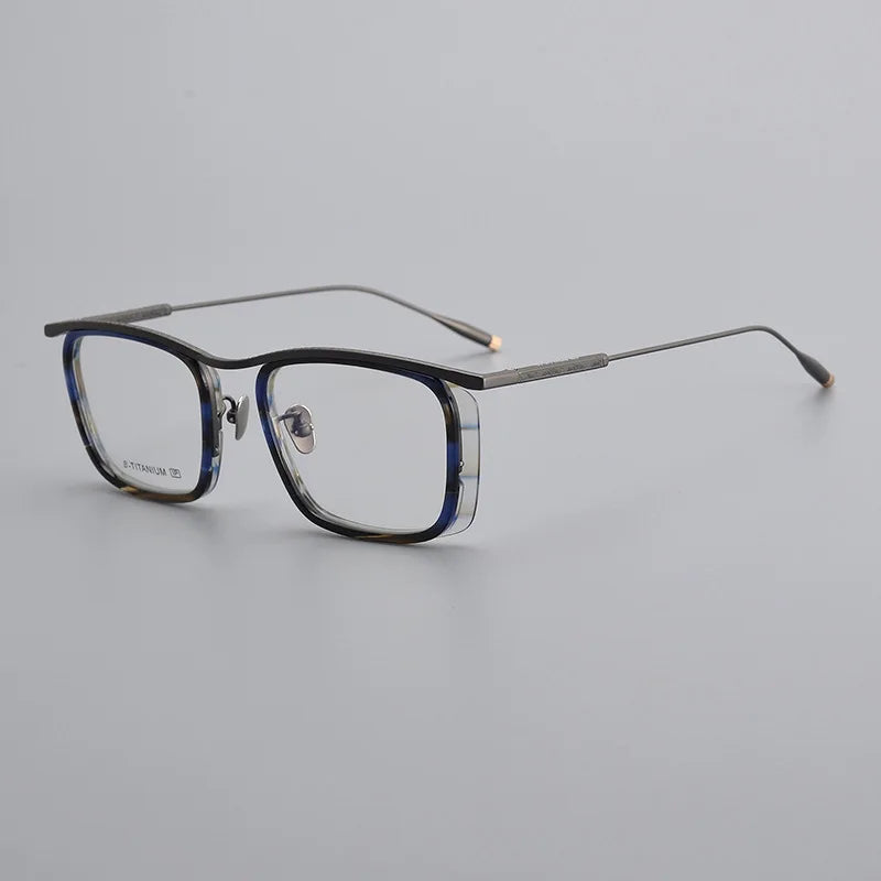 Black Mask Unisex Full Rim Big Square Titanium Acetate Eyeglasses 3015 Full Rim Black Mask Blue Stripes  