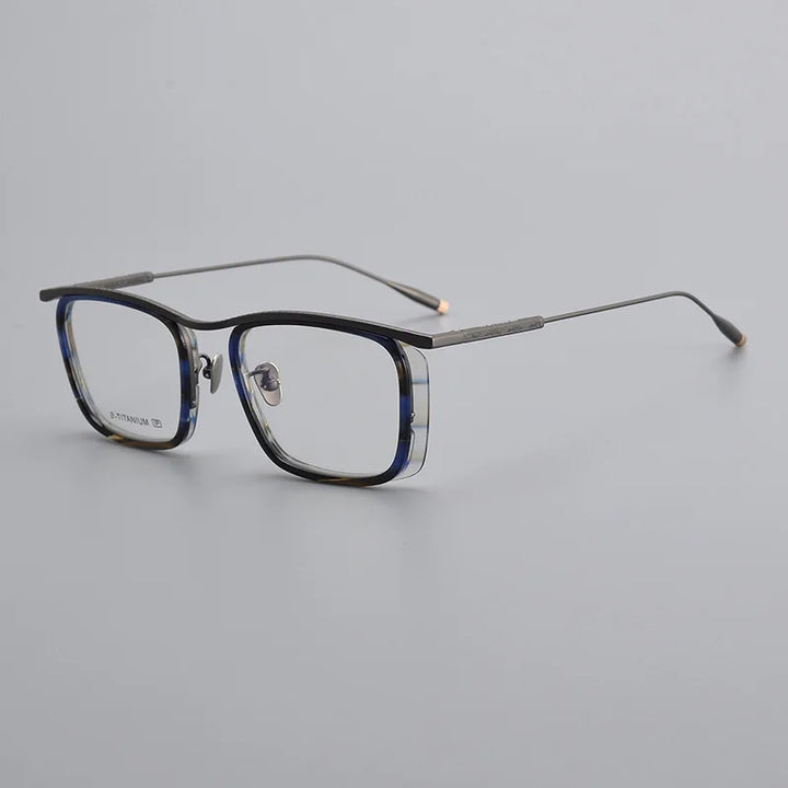 Black Mask Unisex Full Rim Big Square Titanium Acetate Eyeglasses 3015 Full Rim Black Mask Blue Stripes  