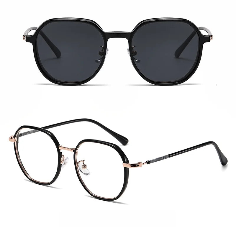 Momoja Women's Full Rim Polygon Tr 90 Alloy Eyeglasses Clip On Sunglasses 727422