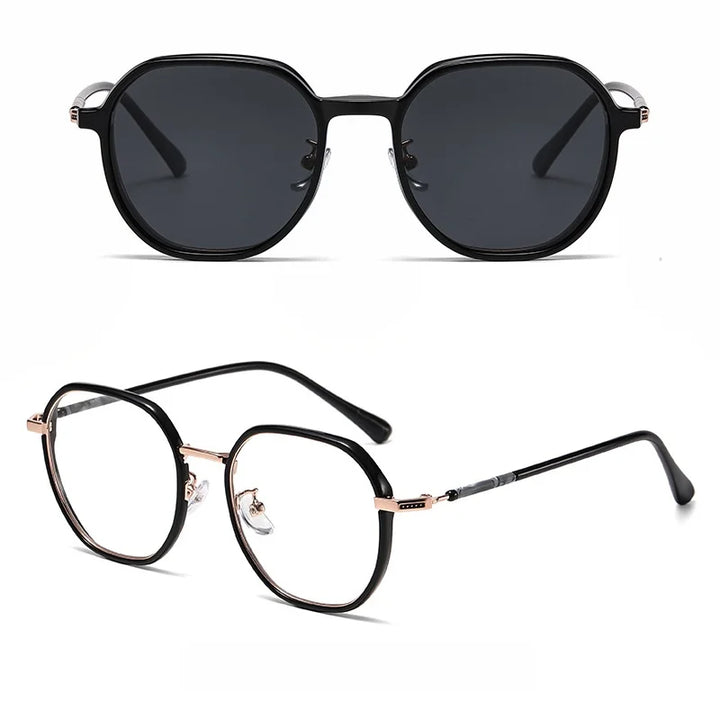 Momoja Women's Full Rim Polygon Tr 90 Alloy Eyeglasses Clip On Sunglasses 727422