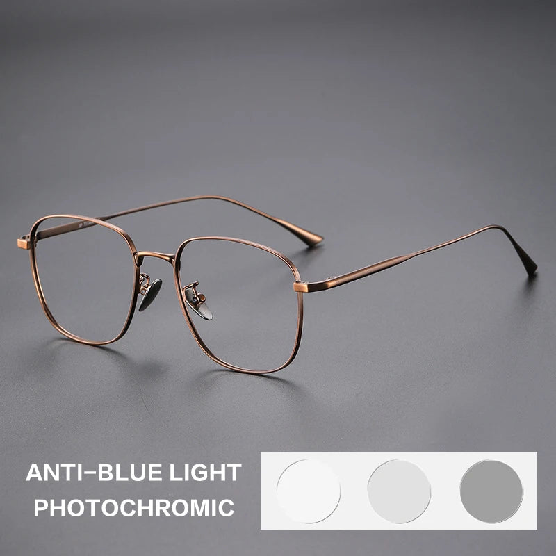 Gatenac Unisex Full Rim Polygon Titanium Photochromic Reading Glasses 531845