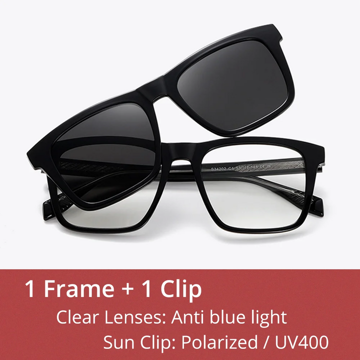 Ralferty Unisex Full Rim Square Tr 90 Eyeglasses Clip On Sunglasses 534202