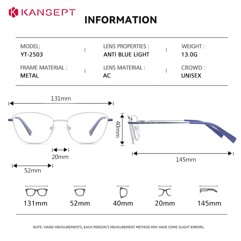 Kansept Women's Full Rim Square Cat Eye Alloy Reading Glasses 72503