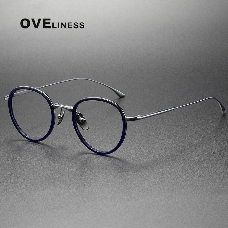 Oveliness Unisex Full Rim Round Acetate Titanium Eyeglasses 482249 Full Rim Oveliness blue silver  