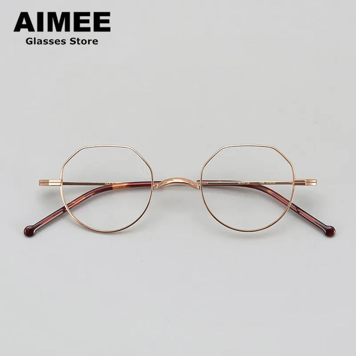 Aimee Unisex Full Rim Flat Top Round Titanium Eyeglasses 88042 Full Rim Aimee Rose-Golden  