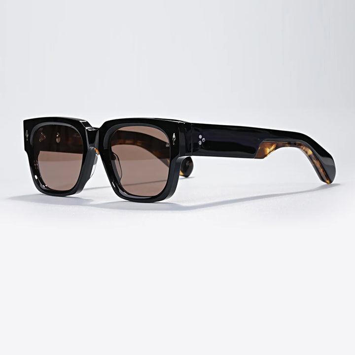 Hewei Unisex Full Rim Square Acetate Sunglasses 0029 Sunglasses Hewei black-dark pink as picture 