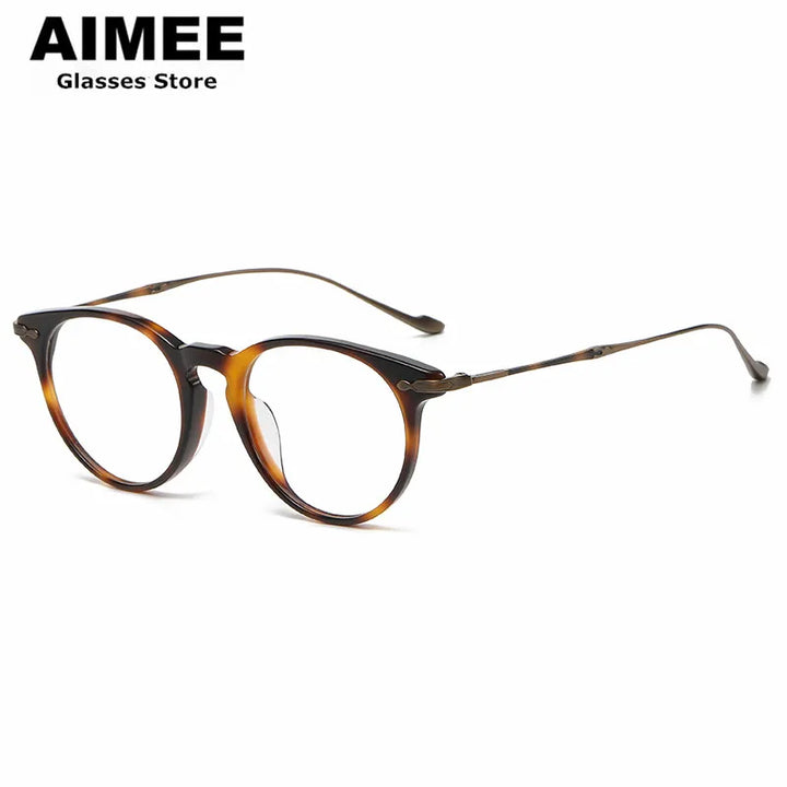 Aimee Unisex Full Rim Round Titanium Acetate Eyeglasses 5889 Full Rim Aimee Tortoise-Bronze  