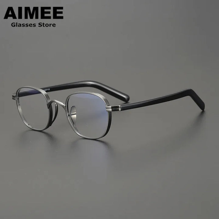 Aimee Unisex Full Rim Oval Square Titanium Acetate Eyeglasses 14132 Full Rim Aimee Grey  