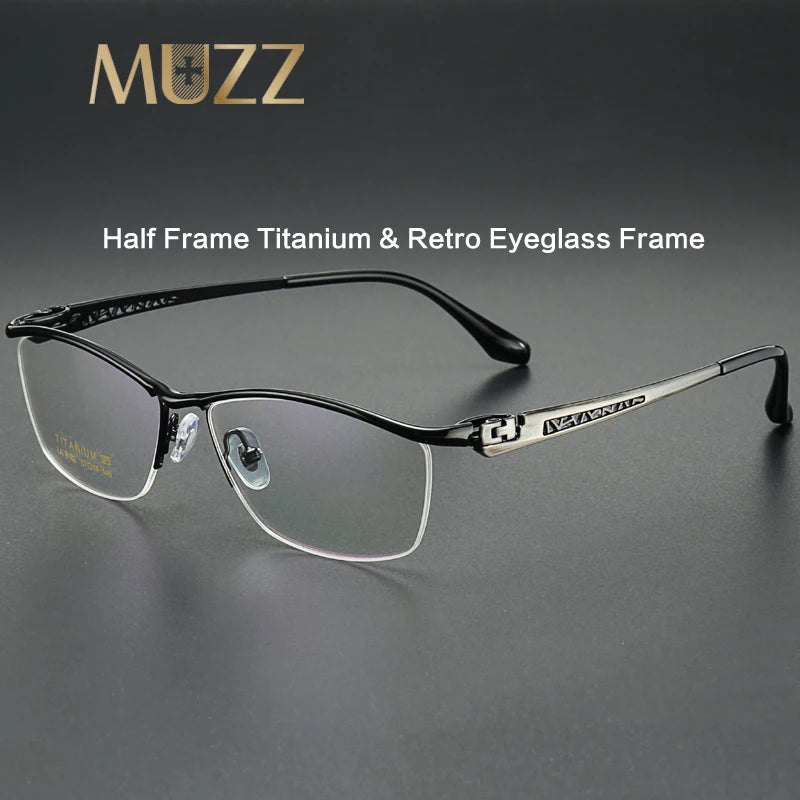 Muzz Men's Semi Rim Square Brow Line Titanium Eyeglasses 26162 Semi Rim Muzz