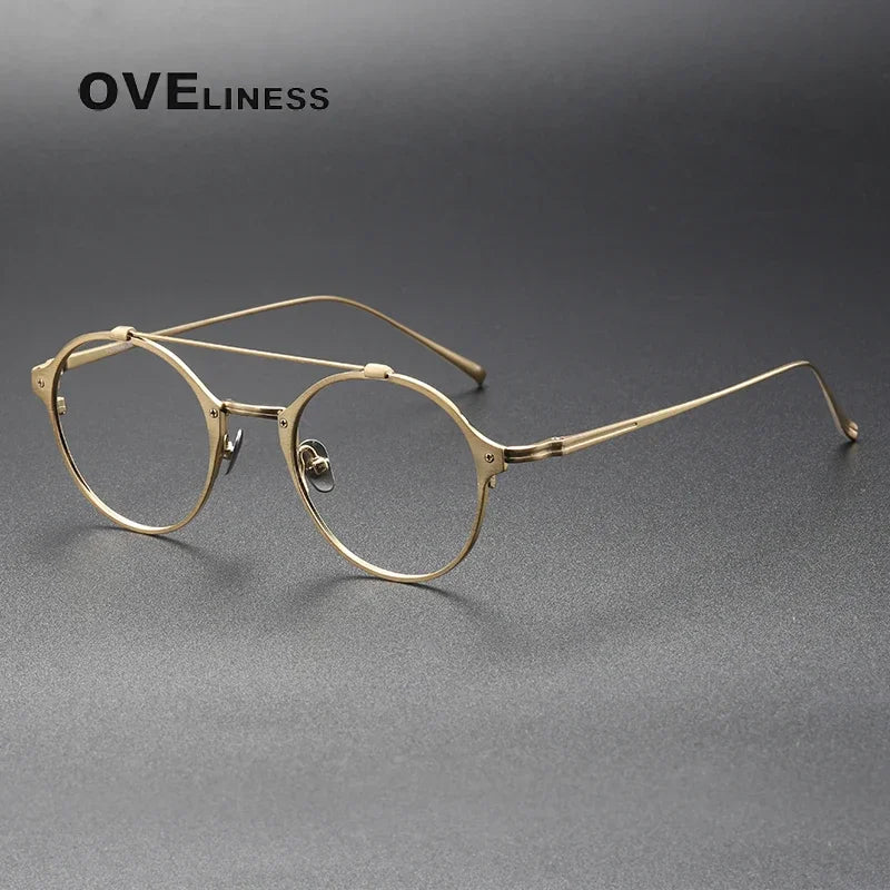 Oveliness Unisex Full Rim Round Double Bridge Titanium Eyeglasses O1130 Full Rim Oveliness gold  