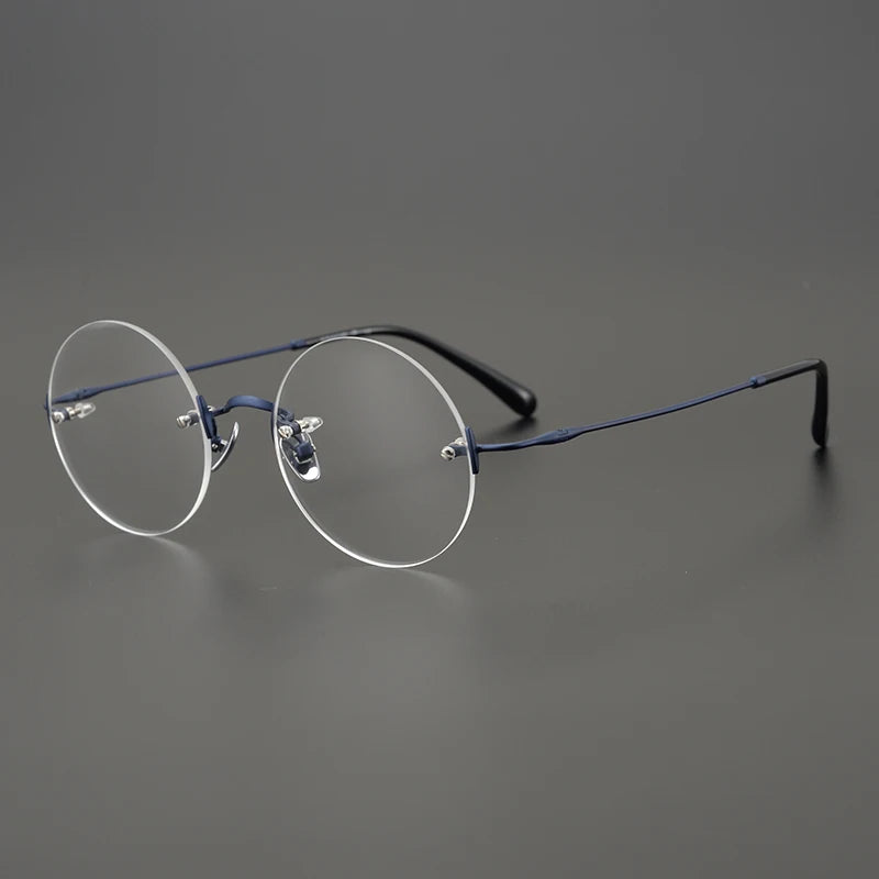 Aimee Unisex Rimless Round Titanium Eyeglasses 13321 Rimless Aimee Blue  