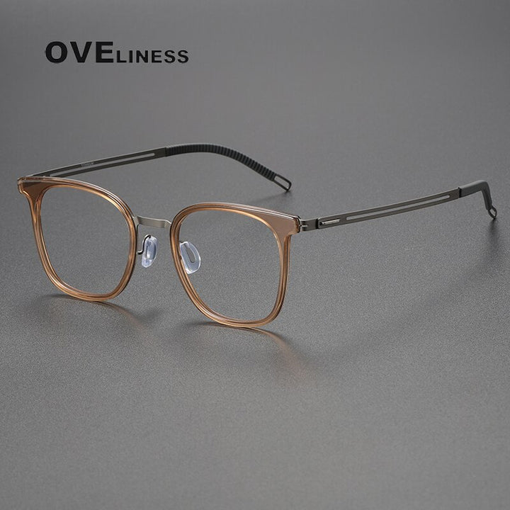 Oveliness Unisex Full Rim Square Titanium Eyeglasses Full Rim Oveliness brown gun  