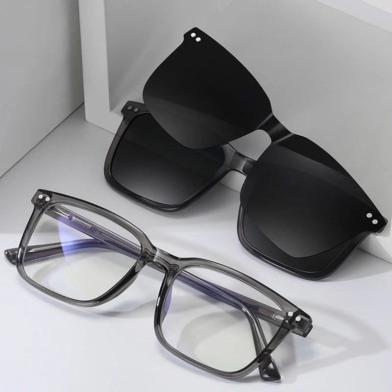 CCspace Unisex Full Rim Square Tr 90 Titanium Reading Glasses Clip On Sunglasses