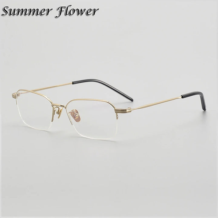 Summer Flower Men's Rimless Square Titanium Eyeglasses 69941