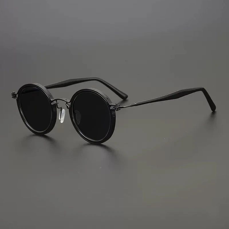 Gatenac Unisex Full Rim Round Polarized Acetate Titanium Sunglasses Mo10  FuzWeb  Black Gray  