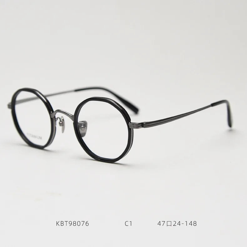 Xbora Women's Full Rim Polygon Round Acetate Titanium Eyeglasses 98076
