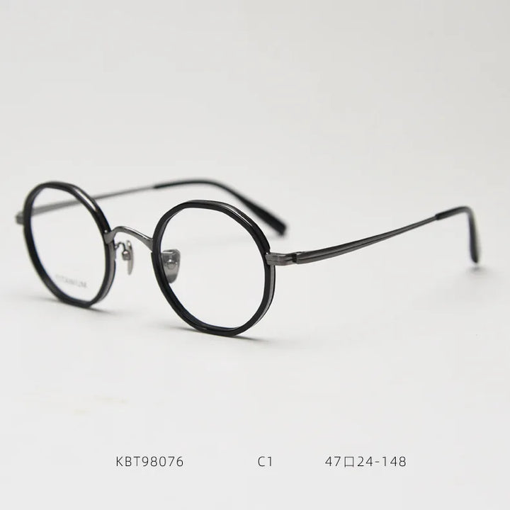 Xbora Women's Full Rim Polygon Round Acetate Titanium Eyeglasses 98076