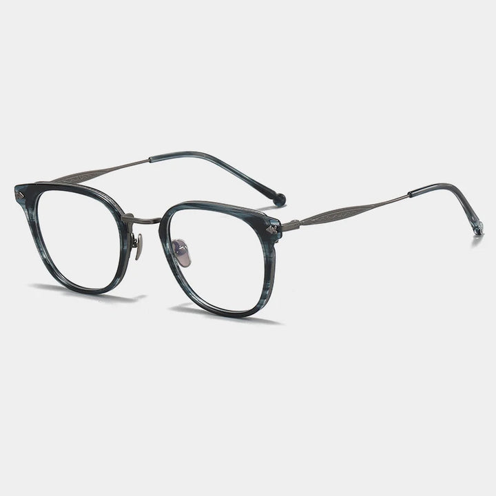 Gatenac Unisex Full Rim Big Square Acetate Titanium Eyeglasses 1059 Full Rim Gatenac Blue  