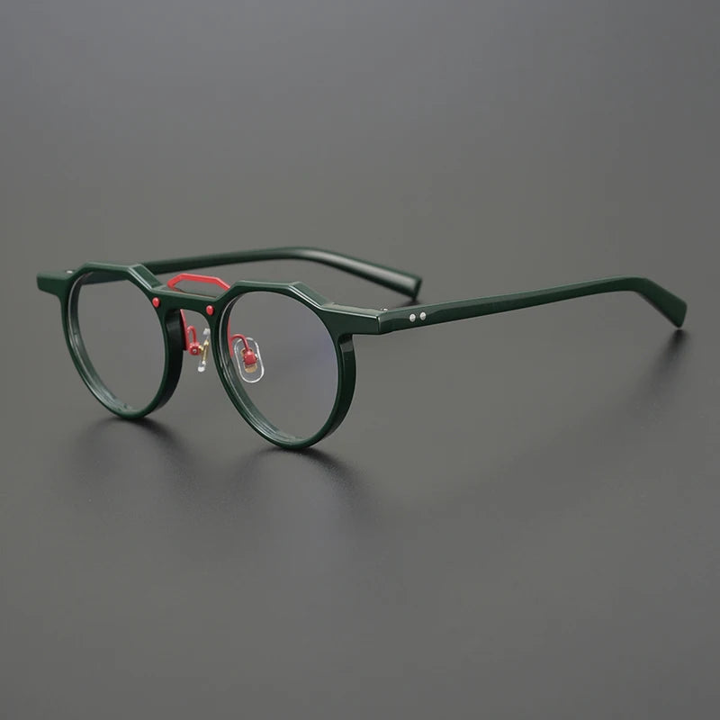 Hewei Unisex Full Rim Flat Top Round Double Bridge Acetate Eyeglasses 0015 Full Rim Hewei   