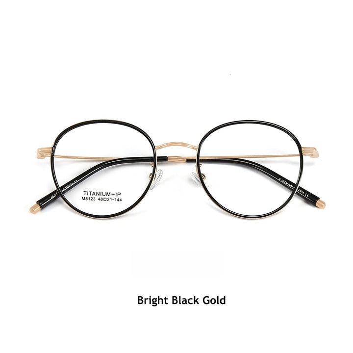 KatKani Women's Full Rim Round Tr 90 Titanium Eyeglasses M8123 Full Rim KatKani Eyeglasses Bright Black Gold 1  